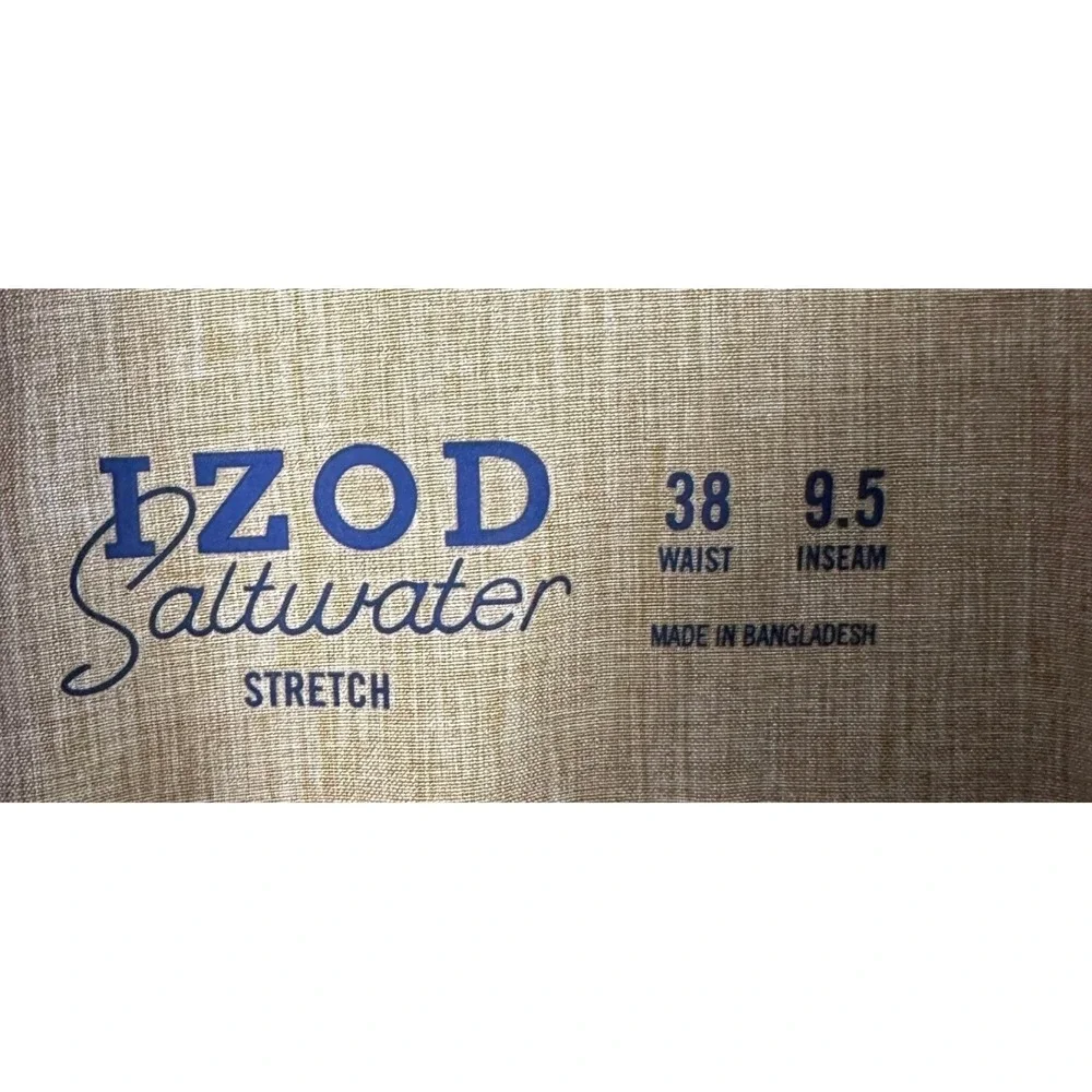 IZOD Saltwater Shorts Mens 38X9.5 Tan Khaki Golf Chino Stretch Flat Front Casual